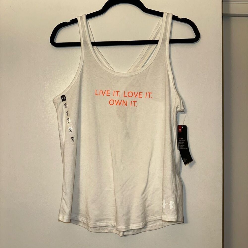 Under Armour Women’s White Graphic Crossover Tank Top Size Small NWT